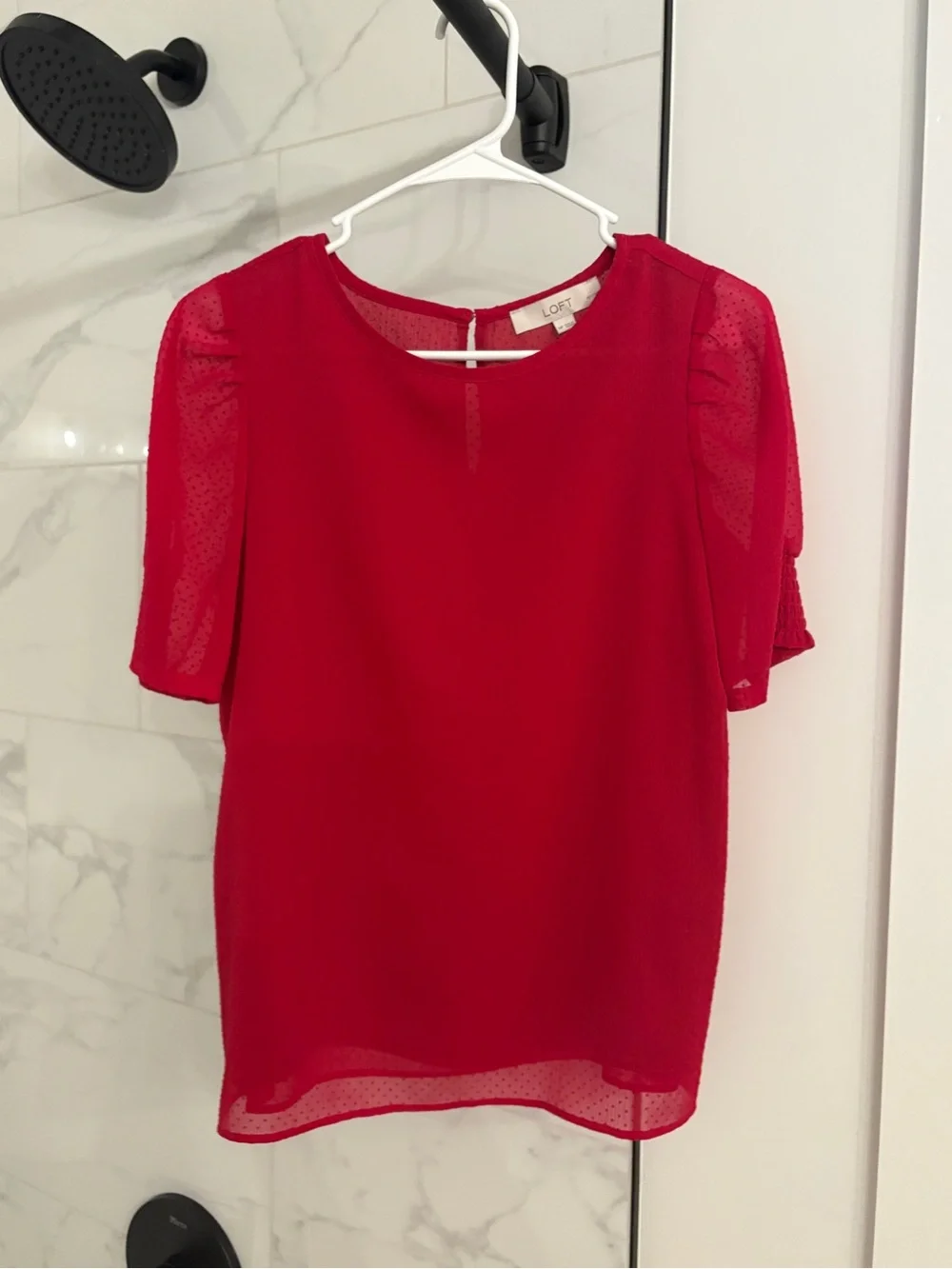 LOFT Women's Red Puff-Sleeve Blouse